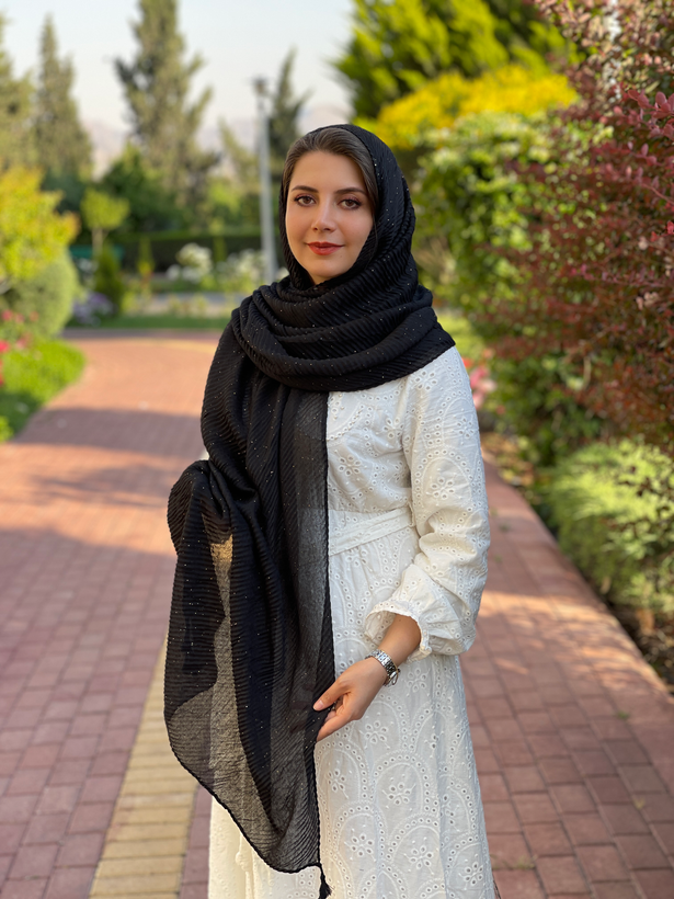 شال مشکی نخی پلیسه اکلیلی وارداتی