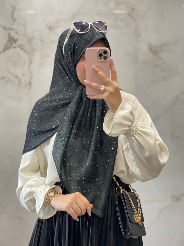 روسری ژاکارد نگین دار دو رو ترک وارداتی 🇹🇷