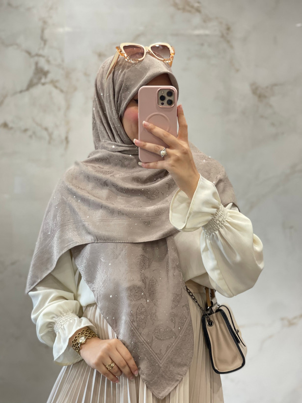 روسری ژاکارد نگین دار دو رو ترک وارداتی🇹🇷